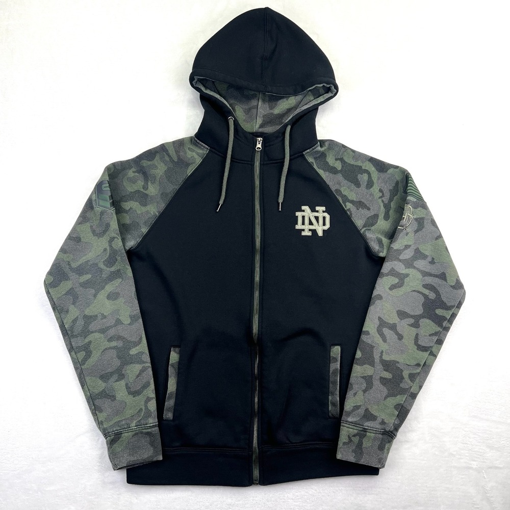 Colosseum Notre Dame Full Zip Hoodie Mens Small Black Camo Military‎ Style ND